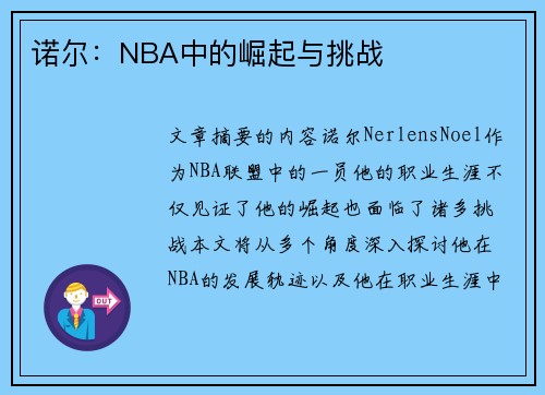 诺尔：NBA中的崛起与挑战